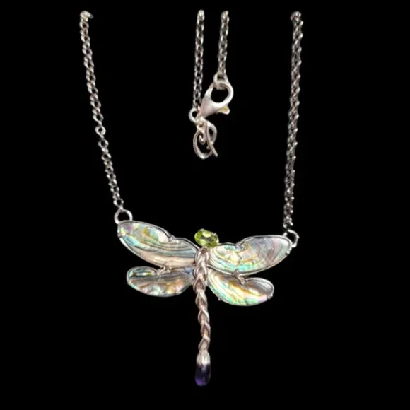 RETIRED Carolyn Pollack Ltd Edition Sterling Silver Abalone Dragonfly Necklace - Picture 2 of 11